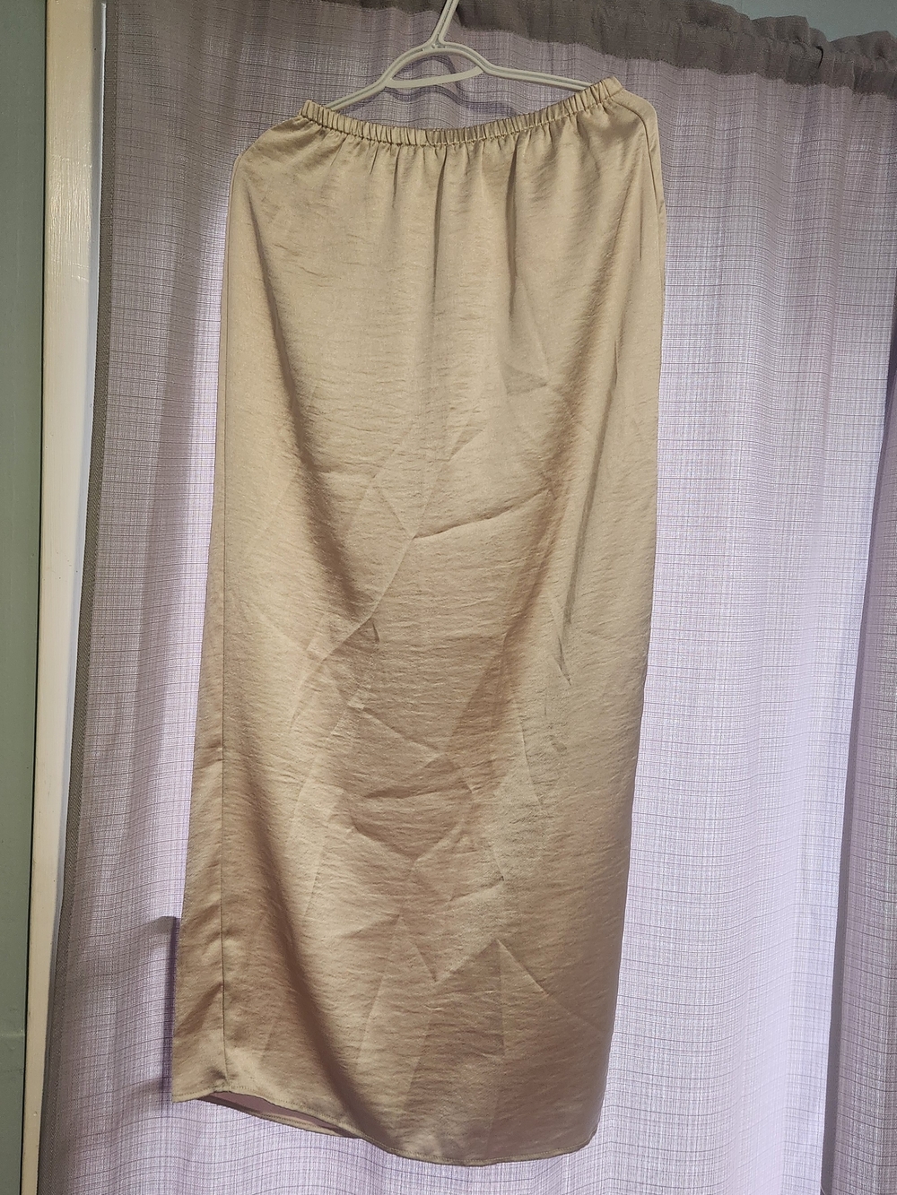 Classic Satin-like Cream Elastic-Waist Maxi Skirt